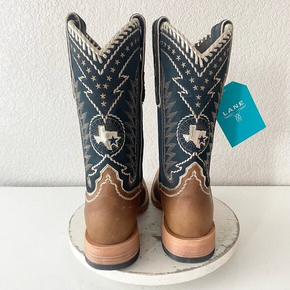 NEW Lane RODEO HOUSTON Mens Cowboy Boots 10 Brown Navy Leather Western Blunt Toe - Picture 3 of 11